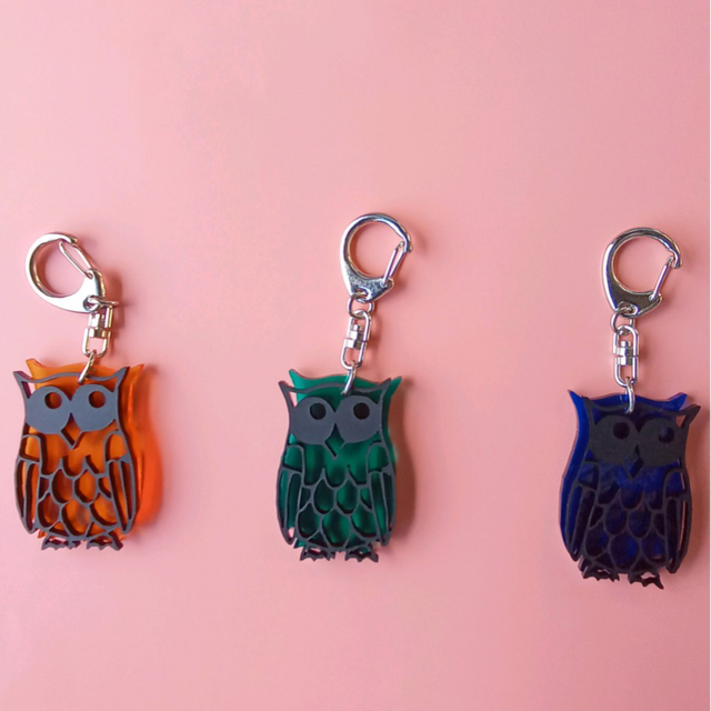 Stained Glass Style Key Ring ステンドグラス 風 キーホルダー ネコ Cat ねこ 猫 フクロウ 梟 ふくろう Owl ナチュラルインテリアshop Aochilc