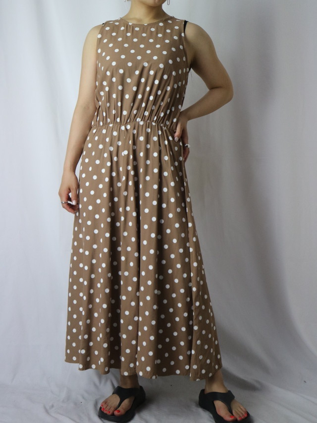 dot pattern sleeve less dress【5649】