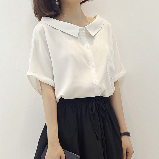 シフォン 半袖 ブラウス トップス サテン デコルテ とろみシャツ 2色 レディース Aeka Clothet