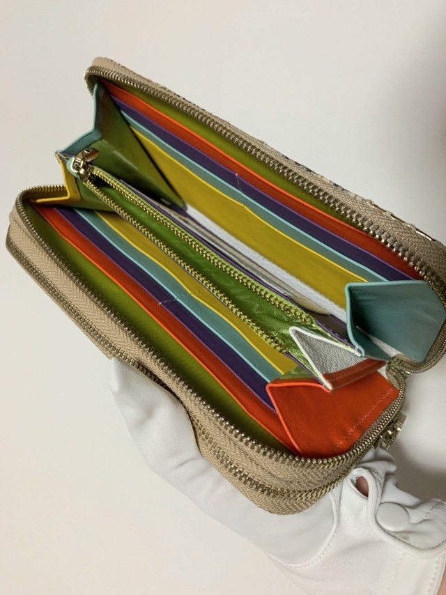 ミケランジェロ ラウンドダブルファスナー 長財布 パッチワーク ゴールド Asiatique