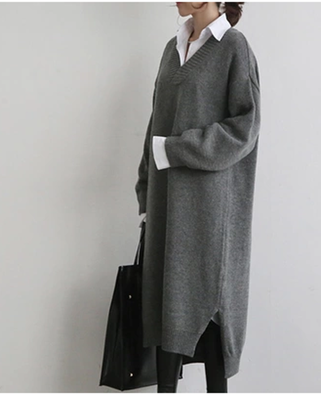 大人シック シンプル Vネック コクーンシルエット ワンピース Y2 4133 Bshop