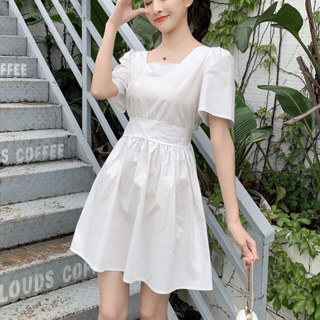 全3色 ワンピース ミニ ショート丈 ワンピ 無地 半袖 肌見せ バックシャン 春 夏 プチプラ 韓国 オルチャン レトロ 大きいサイズ A841 Happinessshop ハピネスショップ レディース ファッション アイテム トレンド