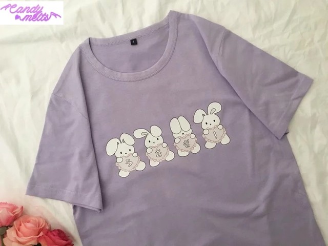 お取り寄せ商品 Tシャツ 半袖 パステル パープル ゆめこわいい うさぎ 原宿 Candy Melts