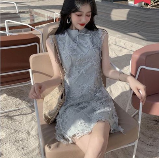 ワンピース ミニ丈 ノースリーブ レース フリル 大人可愛い きれいめ 上品 夏 ｇｄｒ