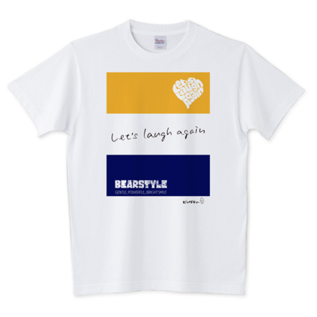 <新サイズ>Let's Laugh Again2 Tシャツ 「さあ、笑おう!」:イエロー×ネイビー