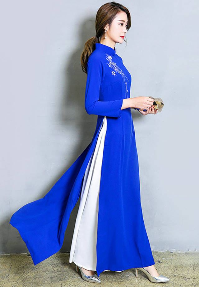 アオザイ ワンピース ドレス チャイナドレス ロング 大きいサイズ M L Xl Xxlサイズ パープル ブルー アオザイ 長袖 ワンピース 衣装 チャイナ服 チャイナドレス セクシーチャイナ服 二胡 演奏会 発表会 結婚式 コスプレ ドレス パーティ クリスマス Ca3109 Mondo Shop