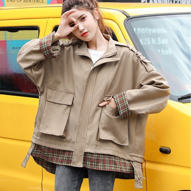 ウィンドブレーカー ドッキングジャンパー ドロップショルダー チェック柄 大人カジュアル 大人かわいい ガーリー 休日コーデ 春秋 Ot0284 Natuliria ナチュリリア