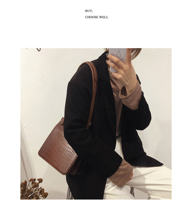 スクエアバッグ ブラウン ハンドバッグ ショルダーバッグ クロコ風 El