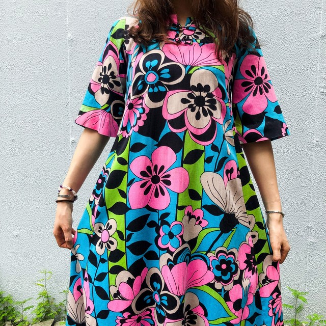70 S Liberty House Hawii ハワイアンワンピース 花柄 サイケデリック レディース古着屋 Kalanchoe カランコエ Used Vintage