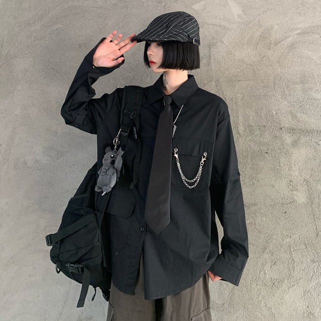 ゴスロリ 長袖 半袖 オールシーズン ネクタイ付き チェーン 病み可愛い ユニセックス ストリート系 原宿系 ｖ系 オルチャン 10代 代 天使と悪魔 サブカル系ファッション Seasonz