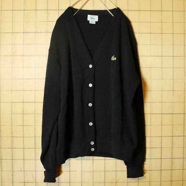 80s Usa製 Izod ラコステ Lacoste カーディガン アクリル ニット ブラック レディースxl aw69 古着屋ataco Garage
