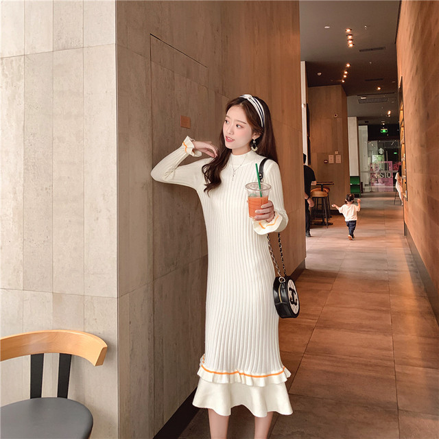 4色 ロング フィッシュテール ニットワンピース レディース 無地 ロング丈 大人女子 大人上品 きれいめ 普段着 街着 デート 女子会 Luna