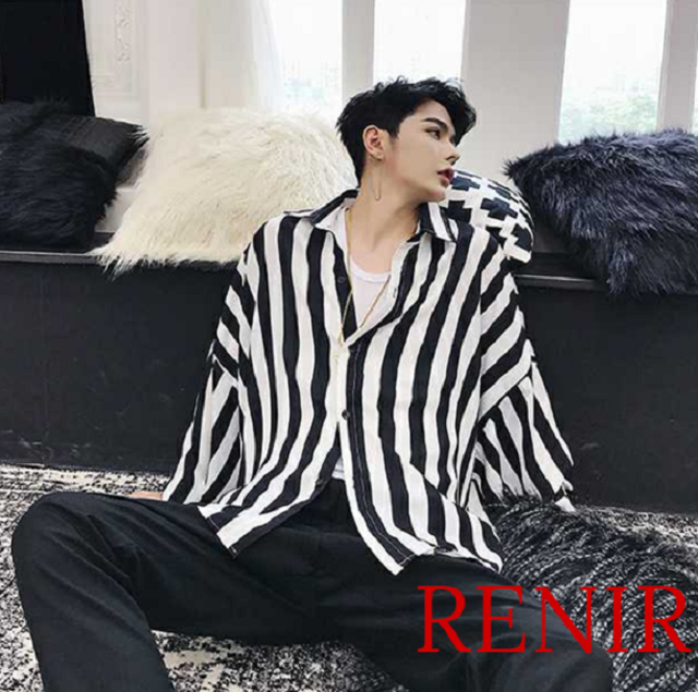 Renir レニール メンズ シャツ ストライプ 白 黒 服 トップス 新品 Renir レニール メンズファッション レディースファッション