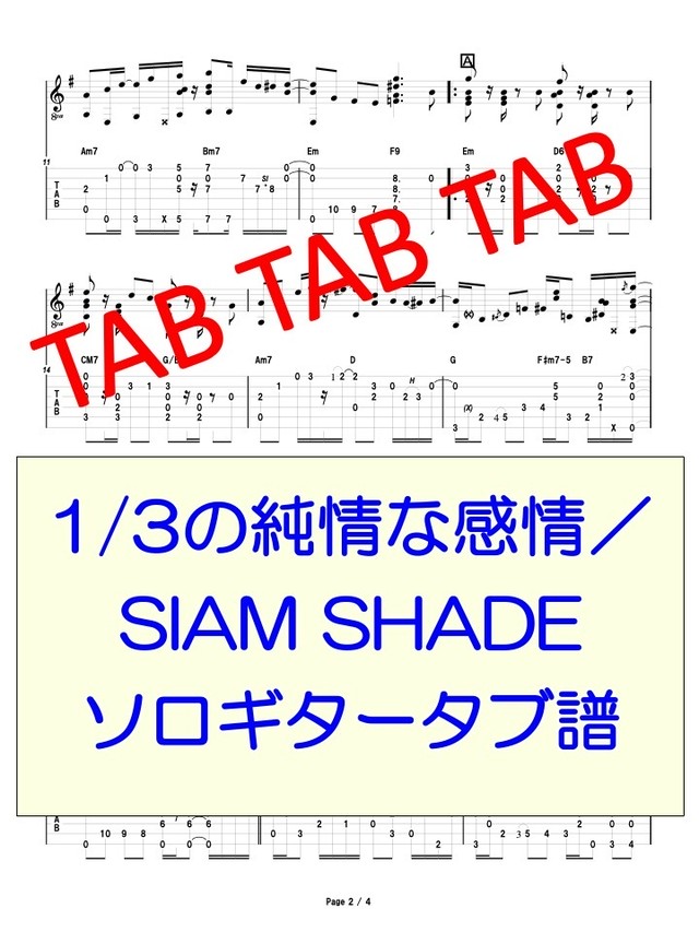 1 3の純情な感情 Siam Shade ソロギタータブ譜 Ryuzo Store