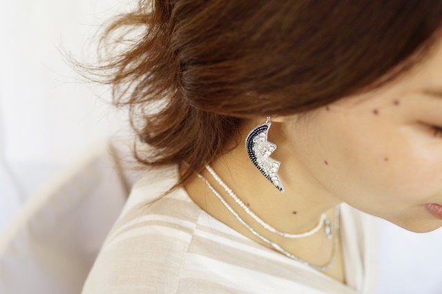 【刺繍ジュエリー】silver moon. *注文時に、ピアスorイヤリングお選びください。