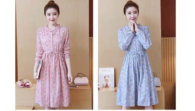 ワンピース オータムカラー 秋 トレンド パステル パステルカラー 春 ひざ丈ワンピース ひざ丈 体型カバー おしゃれ デート お出かけ フリフリ フリル おしゃれワンピース I447 Bshop