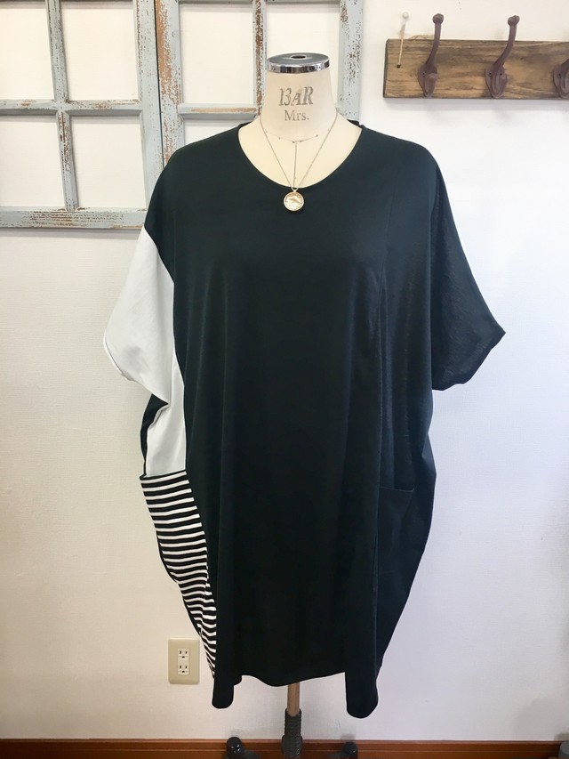 再販 8モモンガみたいな 空を飛べそうにワイドなバイカラービッグtシャツワンピース 黒 サイズフリー L L L Art Decoms Pipe