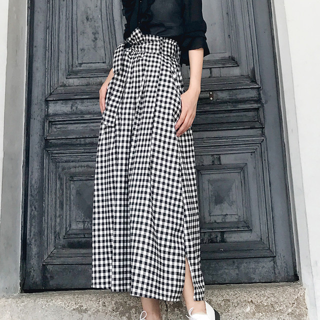 ギンガムチェック ロングスカート マキシ丈 スカート ハイウエスト リボン レディース 春服 夏服 韓国 ファッション H0009 Aeka Clothet