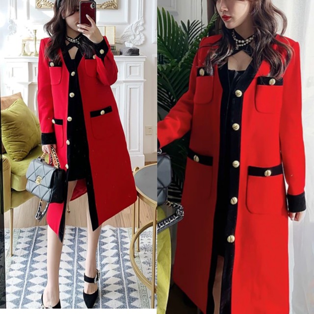 ジャケット コート 赤 レッド ブラック ヴィンテージ カーディガン 赤 黒 ゴージャス ポケット アウター ワンピース Loveysmileshop