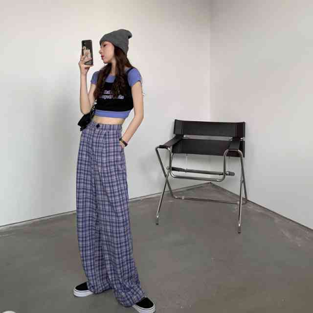 パンツ レディース ガウチョパンツ ボトムス ゆったり ズボン 大きいサイズ ウエストゴム 楽ちん おしゃれロングパンツ レディース ワイドパンツ チェック柄 ルーズ トレンド ラフ ルームウェア 爽やか 個性的 ユニーク お洒落 10代 代 30代 バイカラー シック 美脚効果