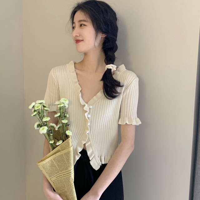 年夏の新しい女性の半袖半袖vネックニットカーディガントップtシャツ日焼け防止服女性 サマー 夏物 新作 レディース 送料無料 Yimeng レディース 韓国ファッション 直輸入通販 セクシーワンピース クールカジュアル 全品送料無料 Ukky Franky