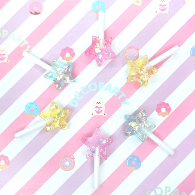 26 2個100円 星の棒付きキャンディ ホログラム デコパーツ Deco Party