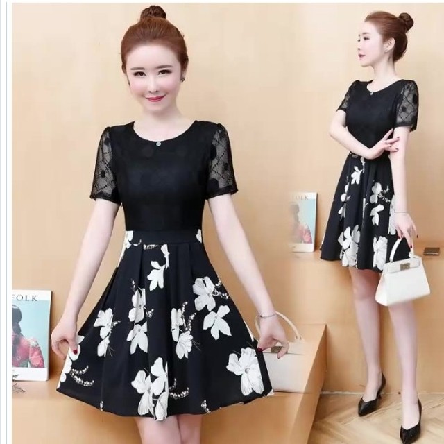 バックリボン ワンピース 花柄 切り返し ウエストマーク パーティー ドレス ワンピース Basecamp49