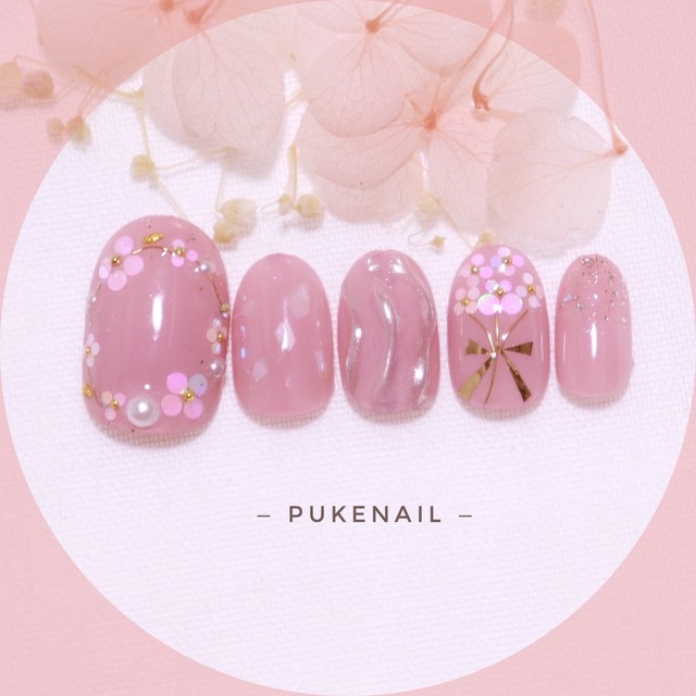 Pukeネイル No 356 花束 ふんわり 可愛いピンク 着物 卒業式 ブライダルネイルチップ ネイルチップ つけ爪 購入ならpuke Nail