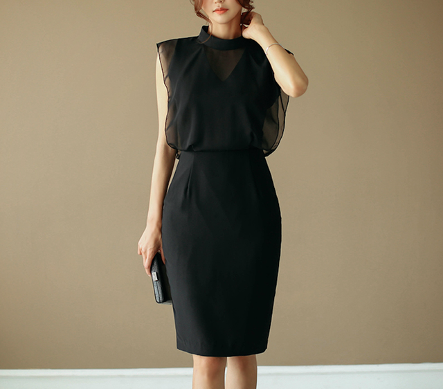 お取り寄せ 送料無料 ワンピース ドレス 無地 ヘップバーンスタイル ミドル丈 ノースリーブ Dr216 Room811