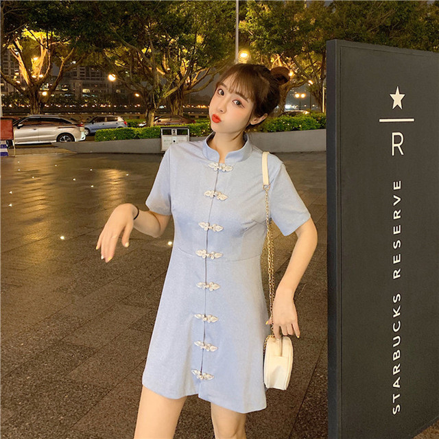 チャイナ風ワンピース スタンドネック 半袖 ショート丈 ミニワンピ 可愛い 普段着 デート Mitsuki32 12