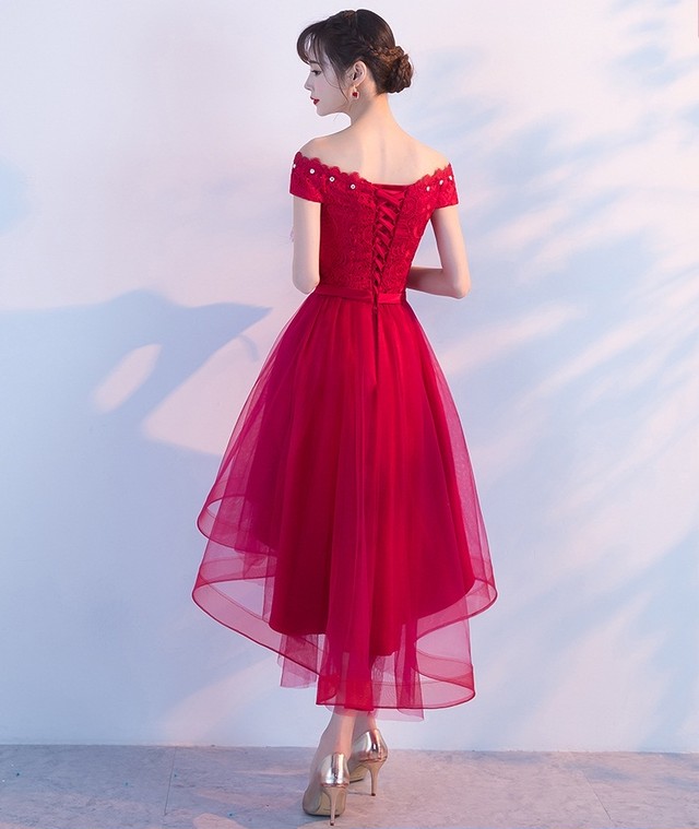 Duox X0025 超かわいい ひざ上丈 変形裾 背中見せ ワインレッド 結婚式 ドレス お呼ばれ ワンピース 代 30代 40代 二次会 親族 フォーマル 19新作ドレス Onlythebestオンリーザベスト