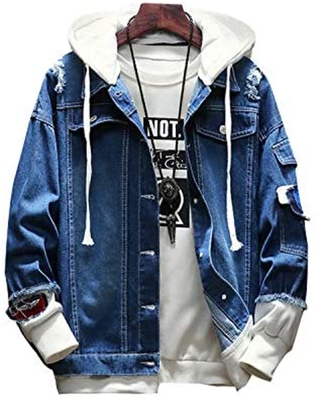 Jpcs メンズ パーカー デニム ジャケット フード 付き アウター ヒップホップ ストリート コート 原宿風 春秋服 大きいサイズ カジュアル Az Japan Classic Store