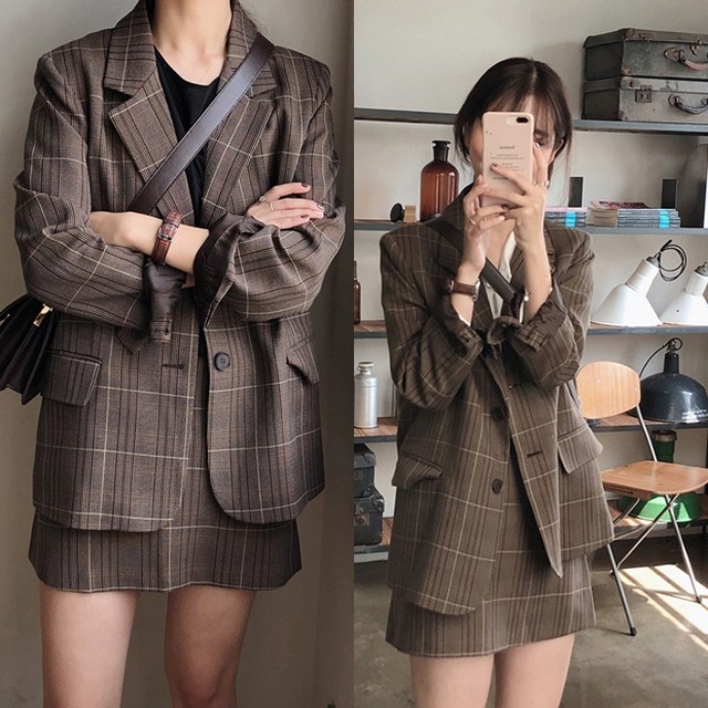 チェック セットアップ レディース ジャケット 韓国 ファッション レディース 春服 冬服 可愛い セットアップ チェック柄 ジャケット スカート 上下セット レトロチェック テーラードジャケット ミニスカート チェックセットアップ レディース 春 Vestito