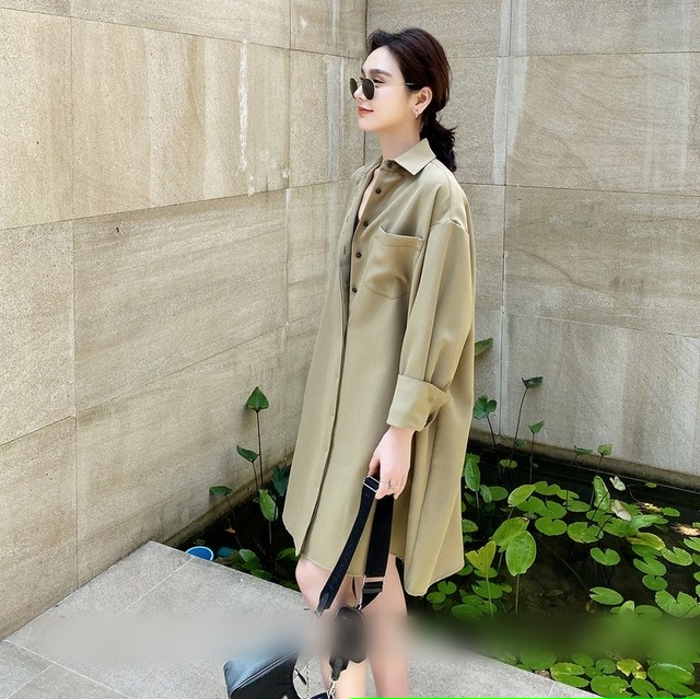 K シャツワンピース 長袖 シャツワンピ ロングシャツ レディース オーバーサイズ シャツ ざっくり 膝上 シンプルワンピース 羽織りもの 日焼け対策 冷房対策 大人カジュアル 上品 きれいめ 春 夏 代 30代 40代 In The Moon