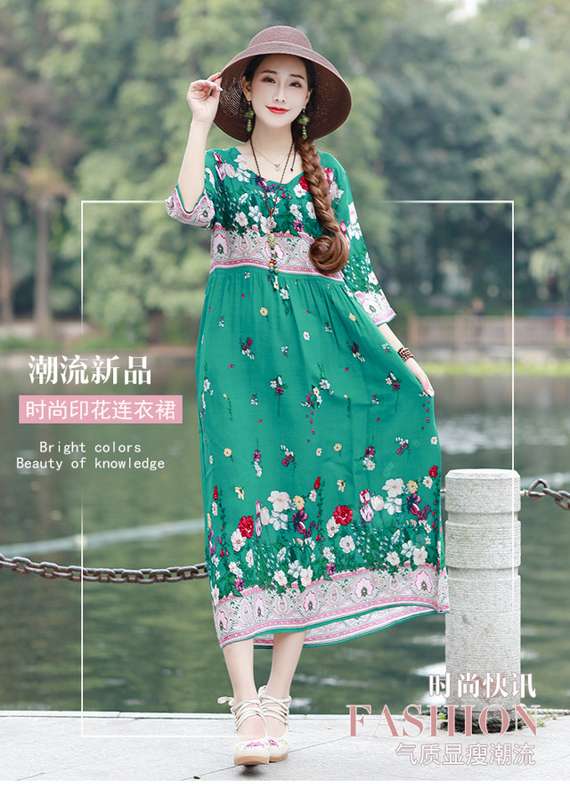 ワンピース 花柄 七分袖 おしゃれ かっこいい カジュアル シンプル かわいい 大人 お出かけ レディース Lightworks