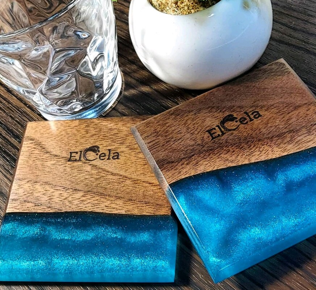 お得セット割引 Elcela コースター ウッドレジン 高級 おしゃれ 木製 レジン 青 ブルー Elcelablue Elcela ウッドレジン 専門ブランド