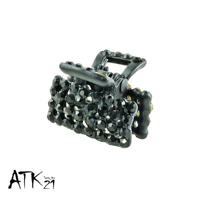 スクエア ラインストーン オニキス ミニ バンスクリップ パヴェ 大人可愛い レディース アクセサリー Hbs Atk21