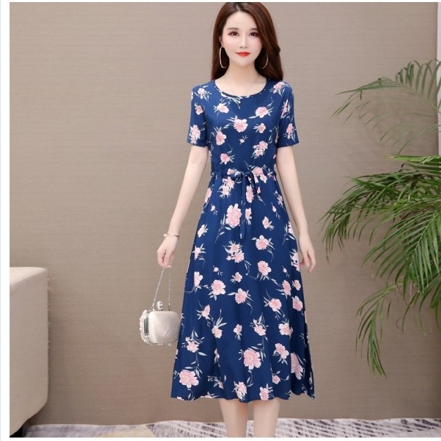花柄 ロングワンピース 長袖 ワンピース 長袖 ロング丈 花柄 ボタニカル柄 紺 カジュアル ａライン 清楚 おしゃれ レトロ ウエストゴム Basecamp49