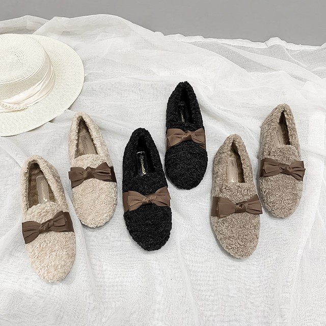〈カフェシリーズ〉くまさんみたいなもこもこフラットシューズ【bear moco moco flat shoes】