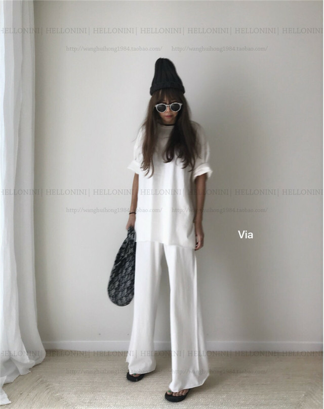 秋物 セット セットアップ 上下セット セットアップパンツ カットソー ワイドパンツ 無地 お出掛け デイリー Magnifique