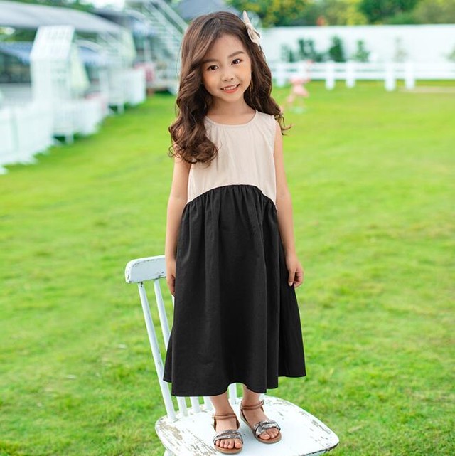 女の子 バイカラー ワンピース 夏 おしゃれ 人気 2色 110 150 Dyh海外子供用品