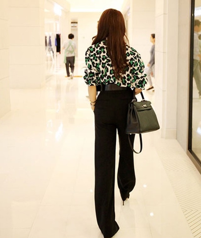 美ライン ハイウエスト ストレート ワイドパンツ スラックス ロング オフィス 通勤 美脚 脚長 細身 スタイルアップ ブラック Toptop