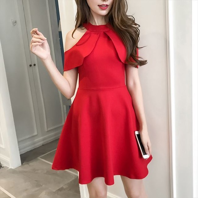国内即納 即日配送 パーティードレス レッド 赤 ミニ フリル袖 オフショルダー ワンピース ショート ワンピ フォーマル ミニドレス カラードレス セレモニー 代 30代 ドレス 二次会 花嫁 キャバ 演奏会 お呼ばれ 結婚式 ゲストドレス Aライン レディース 服 Dress