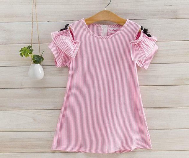 夏 女の子 キッズ ワンピース フレア ショート丈 ストライブ柄 ボーダー ２色 Kaiena