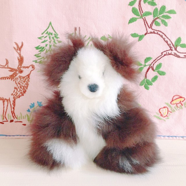 ベビーアルパカウール100 クマぬいぐるみm チョコ ホワイト Doudou Mooi ドゥドゥ モーイ