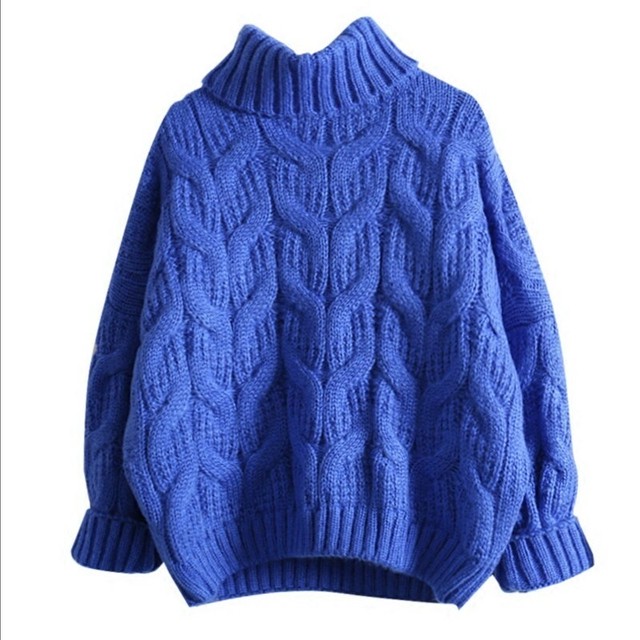 ニット セーター レディース トップス ニットソー ローゲージニット ケーブル 編み ハイネック タートルネック 色違い 厚い Happy Toon