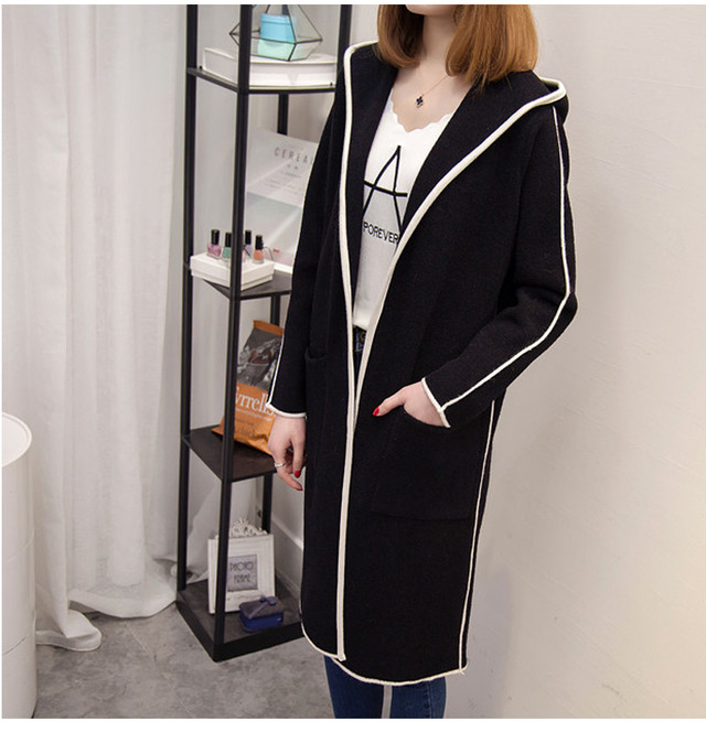 秋冬 コーディガン コート ミディアム レディースアウター フード ロング丈 バイカラー 大人可愛い グレー ブラック キャメル アプリコット ウッディーベース1号店