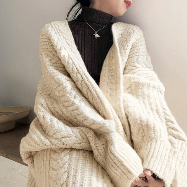 ゆるコーデ ケーブル編み ロングジャケット カーディガン ケーブルニット ロング丈 カジュアル アウター 羽織り ロングカーディガン 体型カバー シンプル 秋冬 デート デイリー 女子会 Ptnym3463 Shop Suba