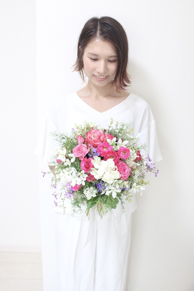 オーダーブーケ ピンクとホワイトのナチュラルブーケ 花made