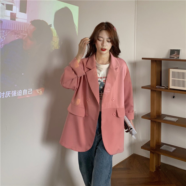 レディース アウター 春秋 アウター レディース スーツ ジャケット ダブルブレスト オーバーサイズ ビッグシルエット トップス ブレザー ジャケット シンプル カジュアル おしゃれ 大人可愛い レトロ お出かけ デート 通勤 オフィス 通学 学生 キャンパス 旅行 普段着